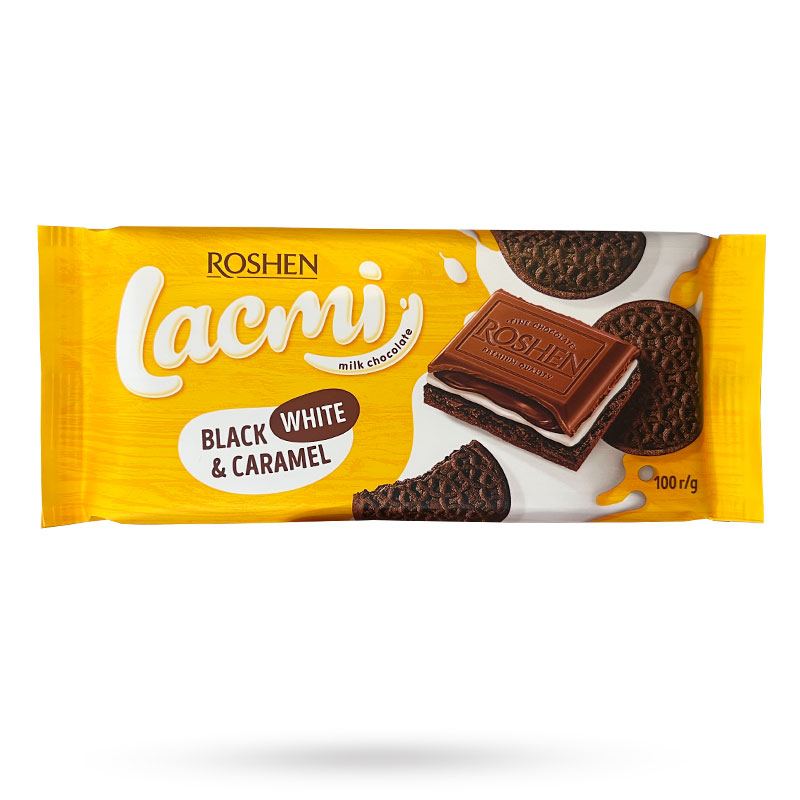 شکلات روشن 2 رنگ با مغز بیسکویت و کارامل 90 گرم