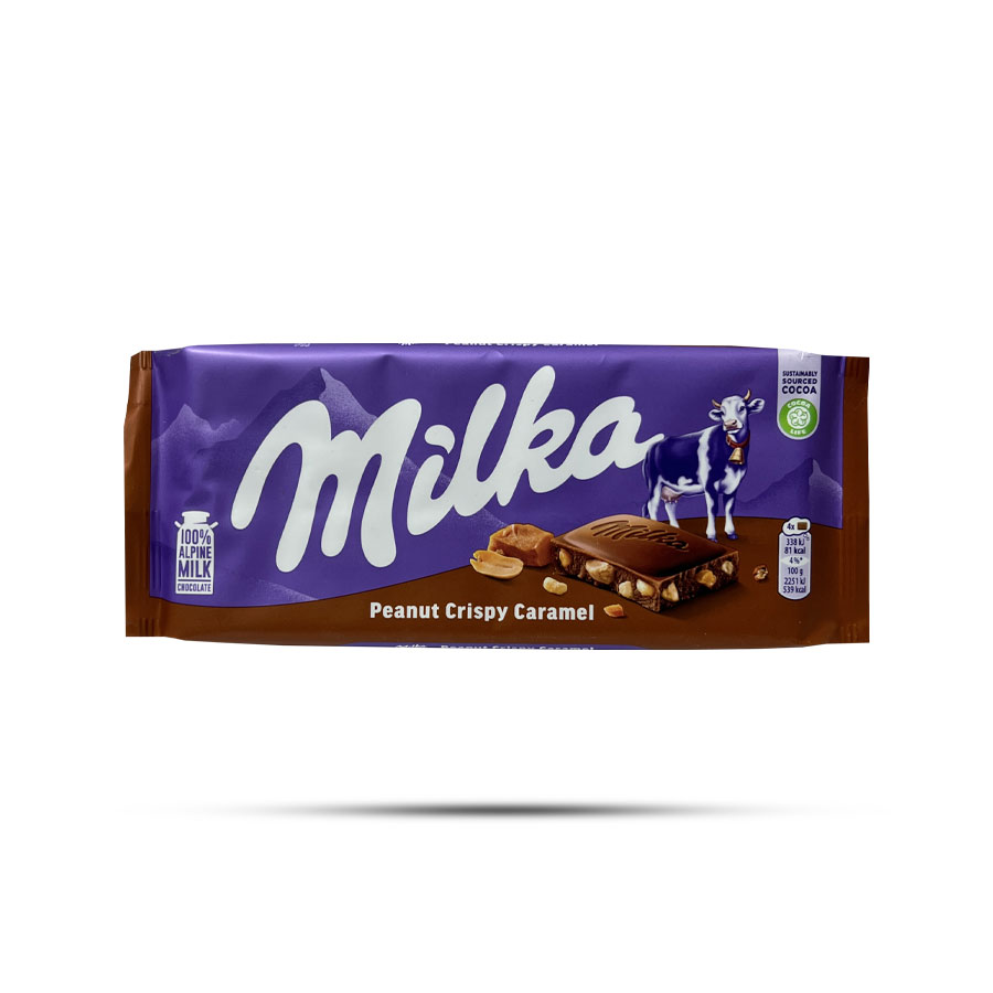 شکلات شیری کریسپی میلکا Milka با مغز بادام زمینی و کارامل 100 گرم
