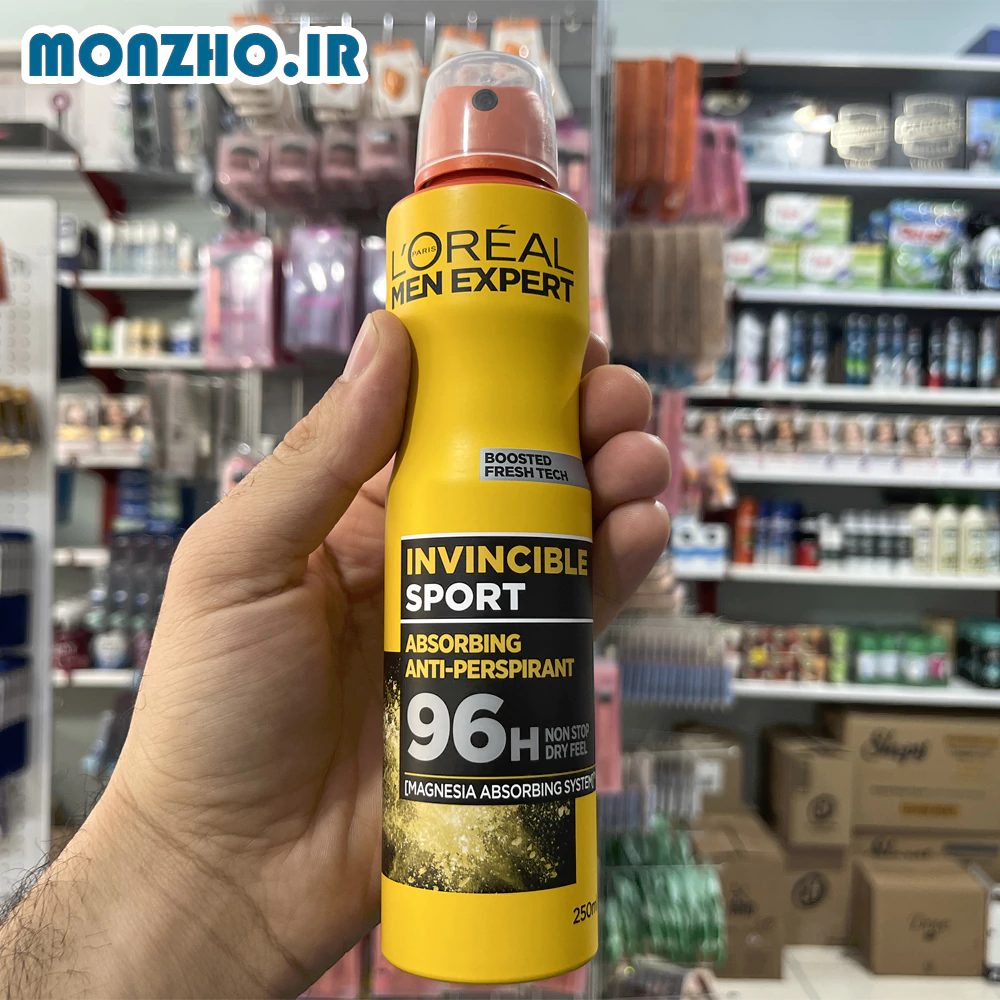 اسپری ضد تعریق مردانه لورآل مدل INVINCIBLE SPORT حجم 250 میل در دست در داخل فروشگاه