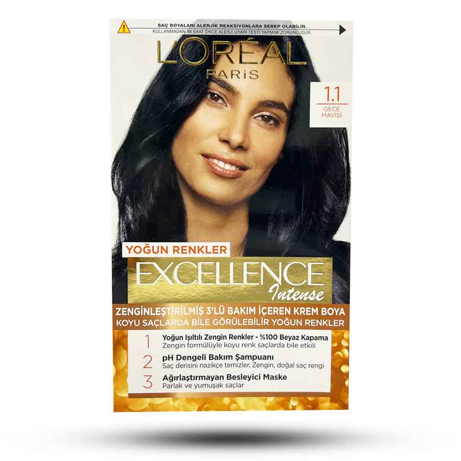 کیت رنگ مو لورآل شماره 1.1 سری EXCELLENCE رنگ آبی شبگون