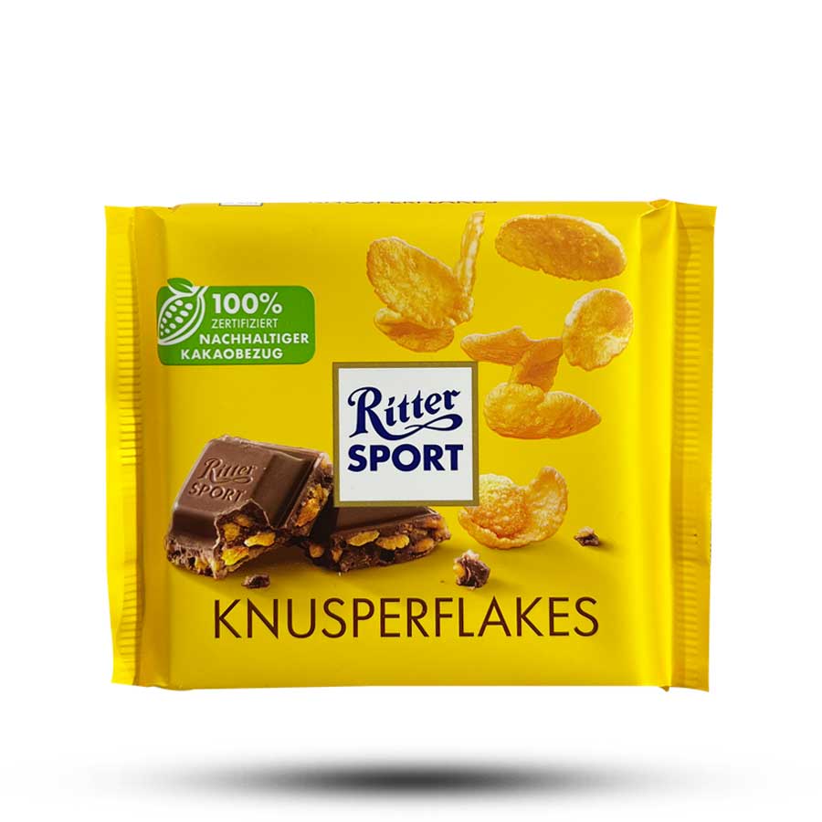 شکلات ریتر اسپرت حاوی تکه های کورن فلکس مدل Knusperflakes وزن 100 گرم