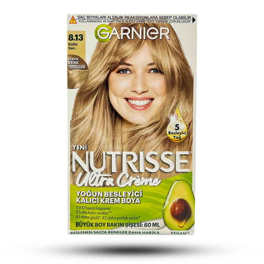 کیت رنگ مو شماره 8.13 گارنیر سری NUTRISSE رنگ بلوند خاکستری