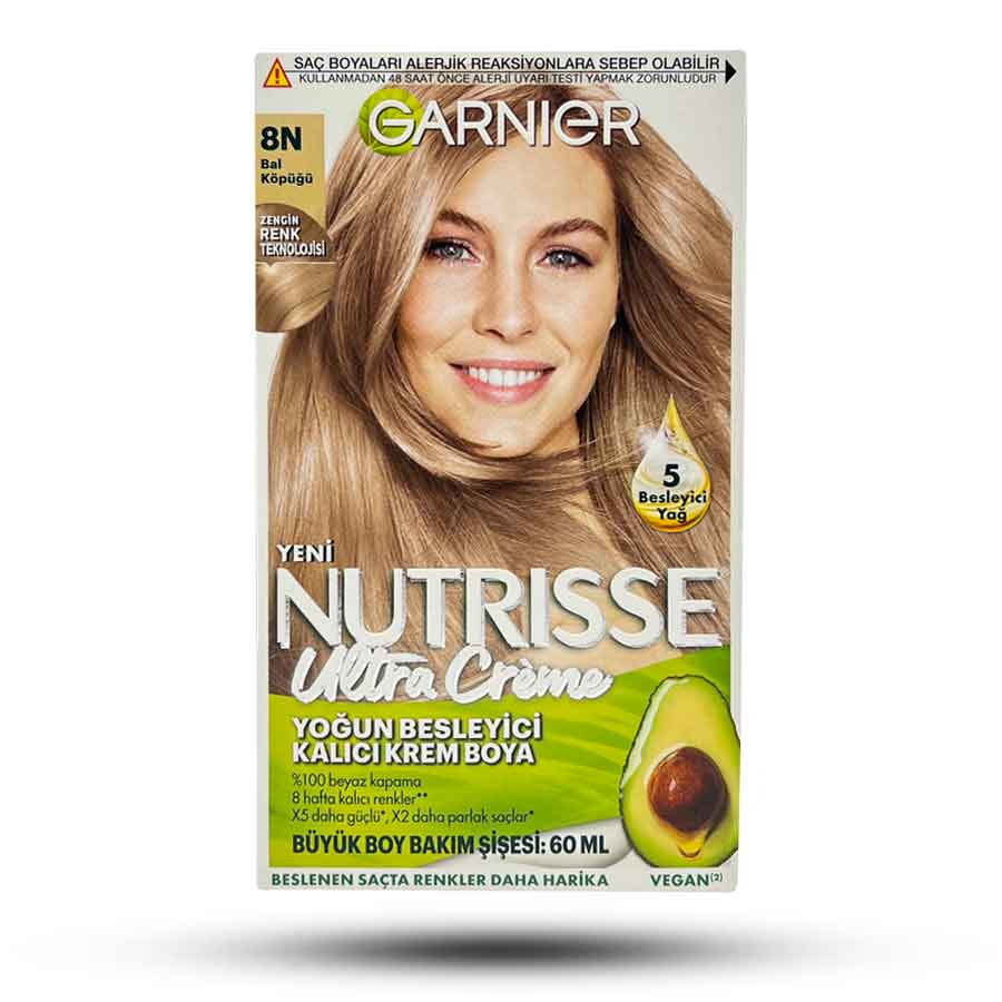 کیت رنگ مو شماره 8N گارنیر سری NUTRISSE رنگ فوم عسلی