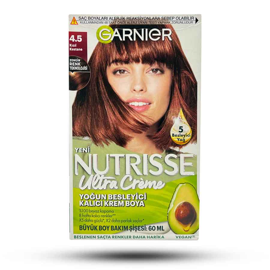 کیت رنگ مو شماره 4.5 گارنیر سری NUTRISSE رنگ شاه بلوط قرمز
