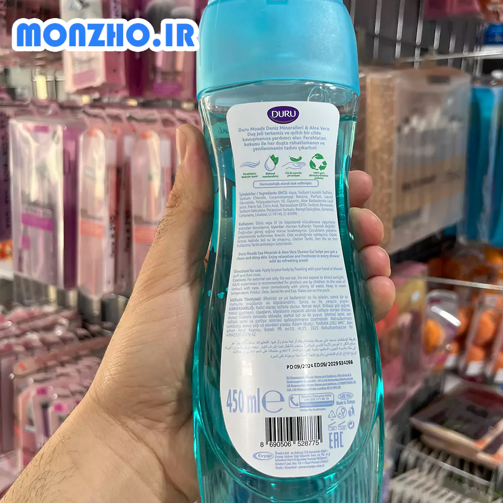 شامپو بدن دورو سری Moods حاوی مواد معدنی دریایی و آلوئه ورا 450 میل عکس محصول از پشت