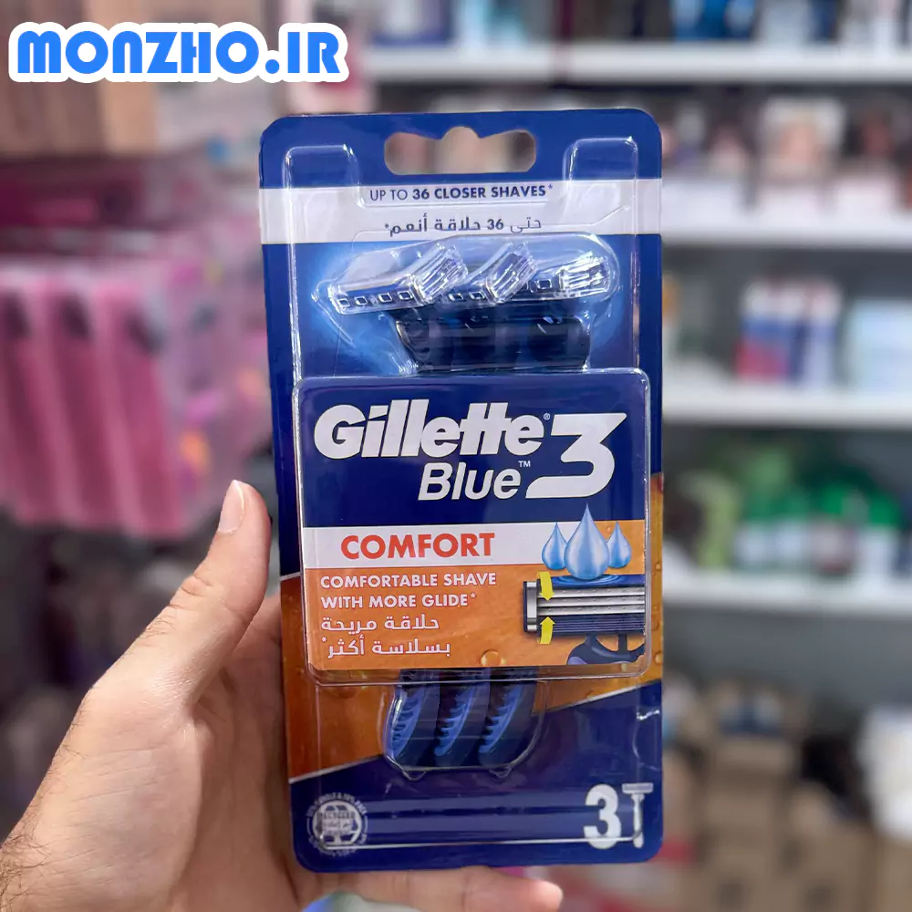 ژیلت 3 عددی blue 3 با ژل کامفورت عکس محصول