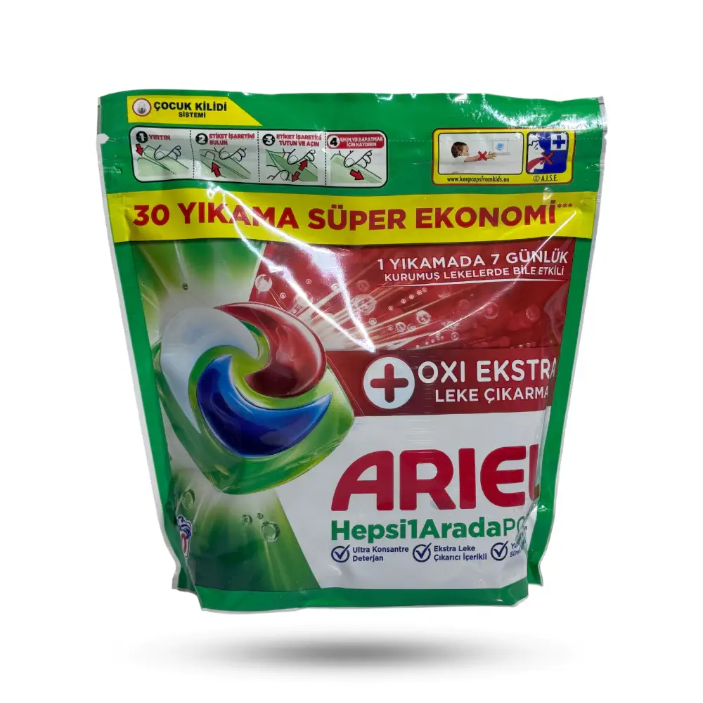 قرص ماشین لباسشویی بالشتکی آریل oxi ekstra بسته 30 عددی
