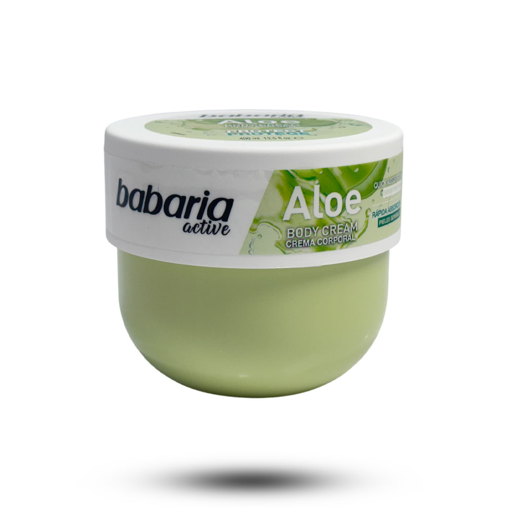 کرم بدن کاسه ای باباریا babaria حاوی آلوورا ALOE مناسب پوست حساس حجم 400 میل