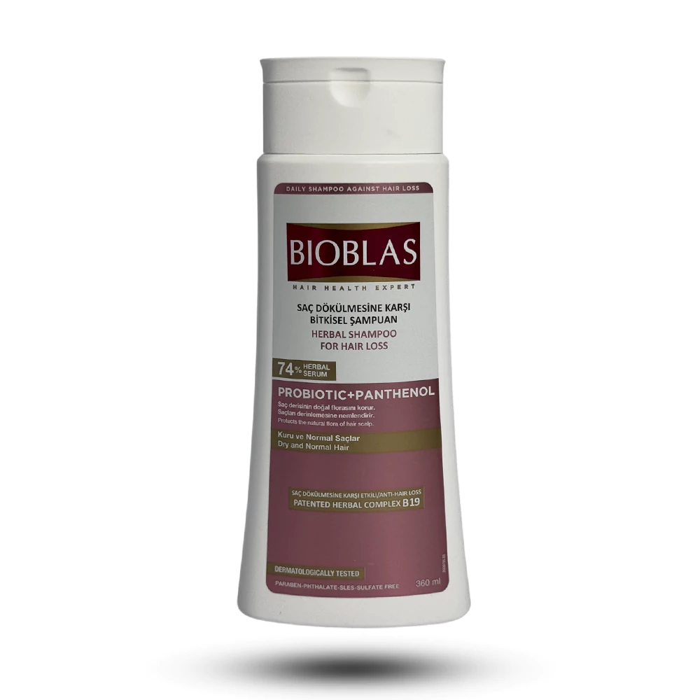 شامپو گیاهی ضد ریزش بیوبلاس مدل Probiotic + Panthenol مناسب موهای خشک و معمولی 360 میل
